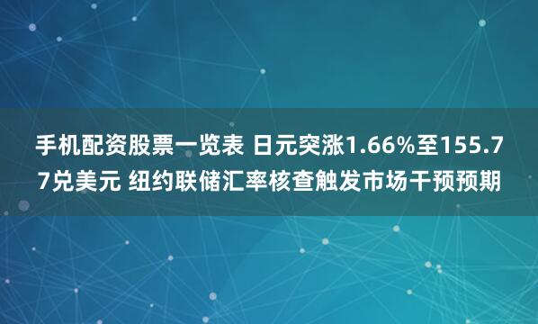 手机配资股票一览表 日元突涨1.66%至155.77兑美元 纽约联储汇率核查触发市场干预预期